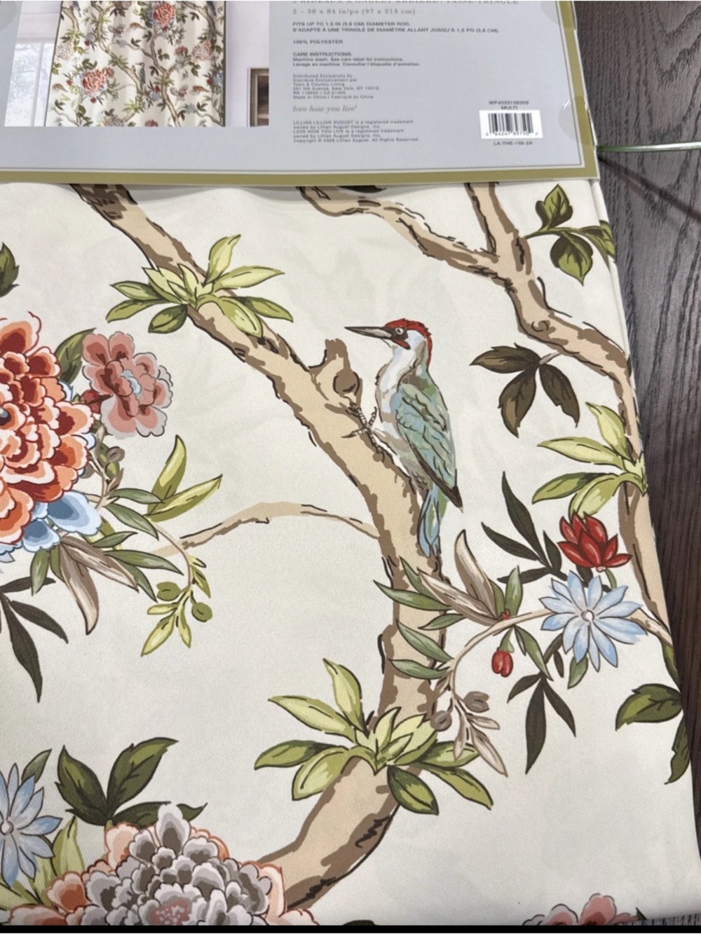 Lillian August Bird Floral Multi Two Back Tab Rod Pocket Curtains 84 in. New